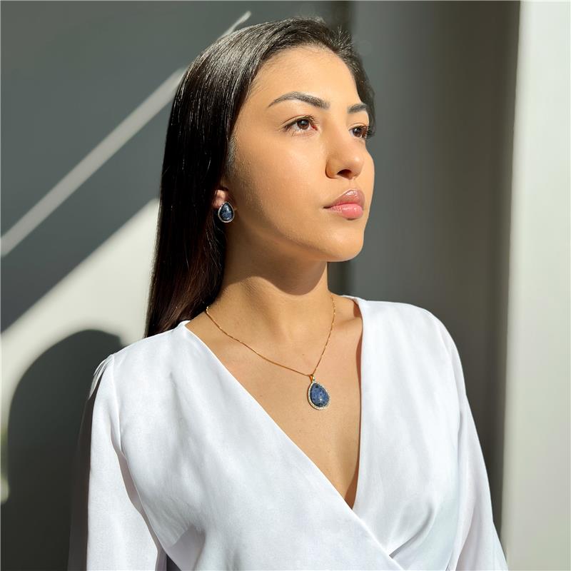Conjunto Brilhato Pedras Naturais Brasileiras — Folheado a Ouro e Ródio Branco