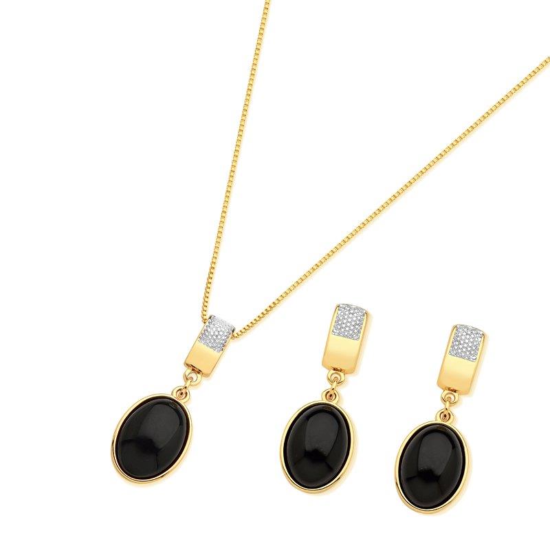 CONJUNTO FOLHEADO A OURO E RÓDIO BRANCO