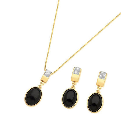 CONJUNTO FOLHEADO A OURO E RÓDIO BRANCO