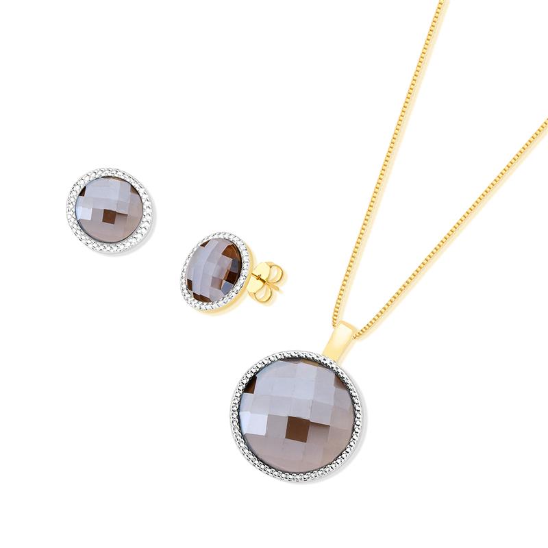 Conjunto Brilhato Pedras Naturais Brasileiras — Folheado a Ouro