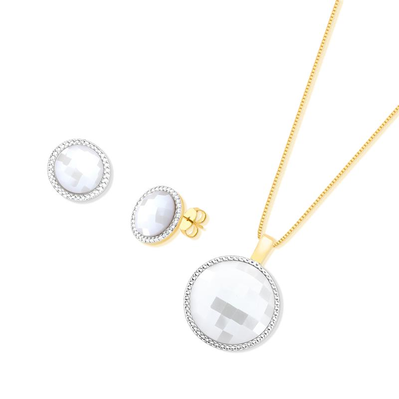Conjunto Brilhato Pedras Naturais Brasileiras — Folheado a Ouro e Ródio Branco