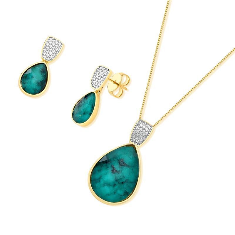 Conjunto Brilhato Pedras Naturais Brasileiras — Folheado a Ouro