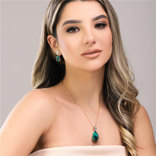 Conjunto Brilhato Pedras Naturais Brasileiras — Folheado a Ouro