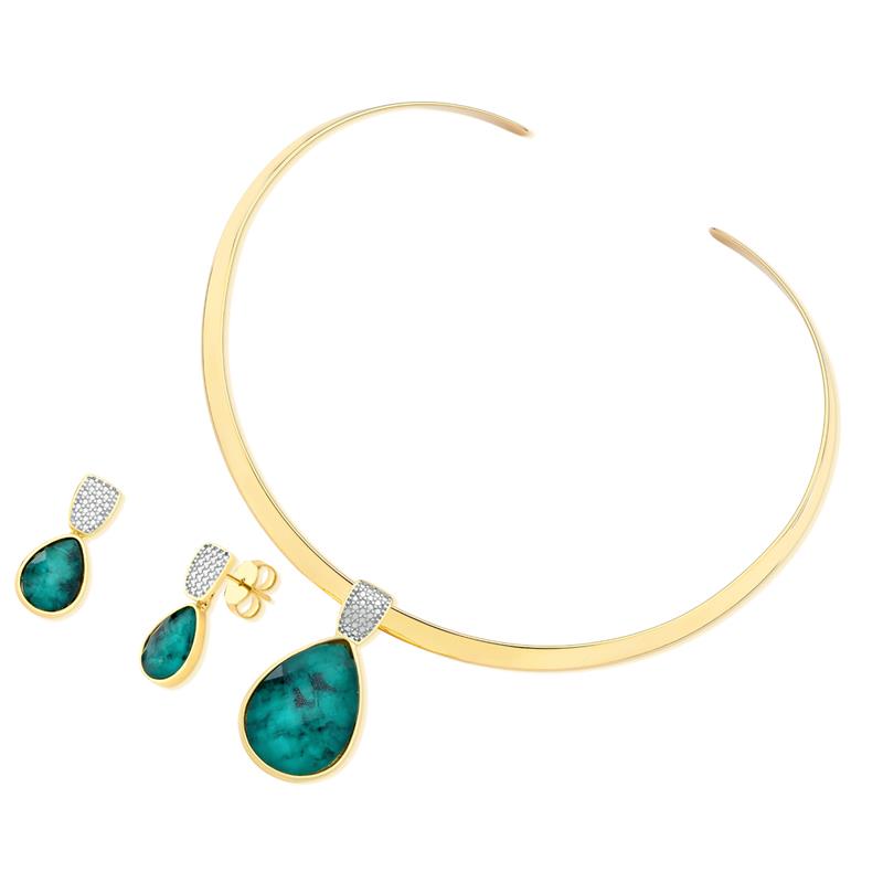 CONJUNTO FOLHEADO A OURO E RÓDIO BRANCO