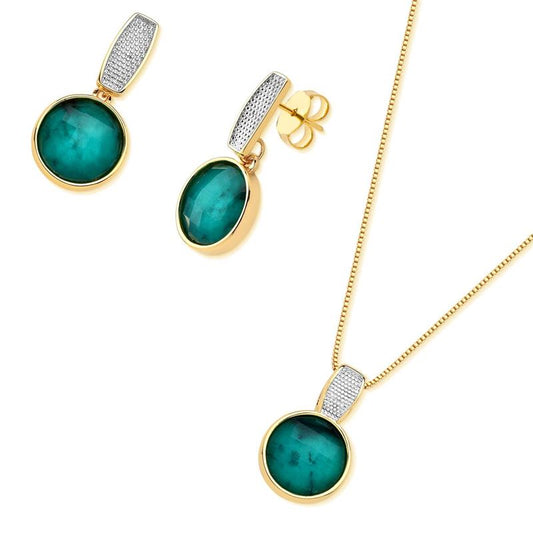 Conjunto Brilhato Pedras Naturais Brasileiras — Folheado a Ouro — HEMATITA