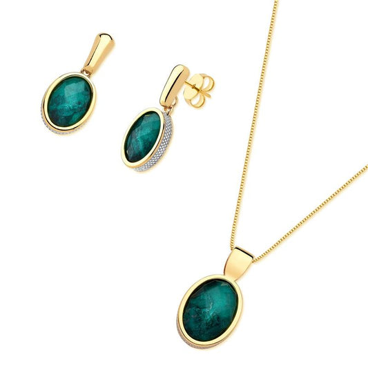 Conjunto Brilhato Pedras Naturais Brasileiras — Folheado a Ouro — AMETISTA