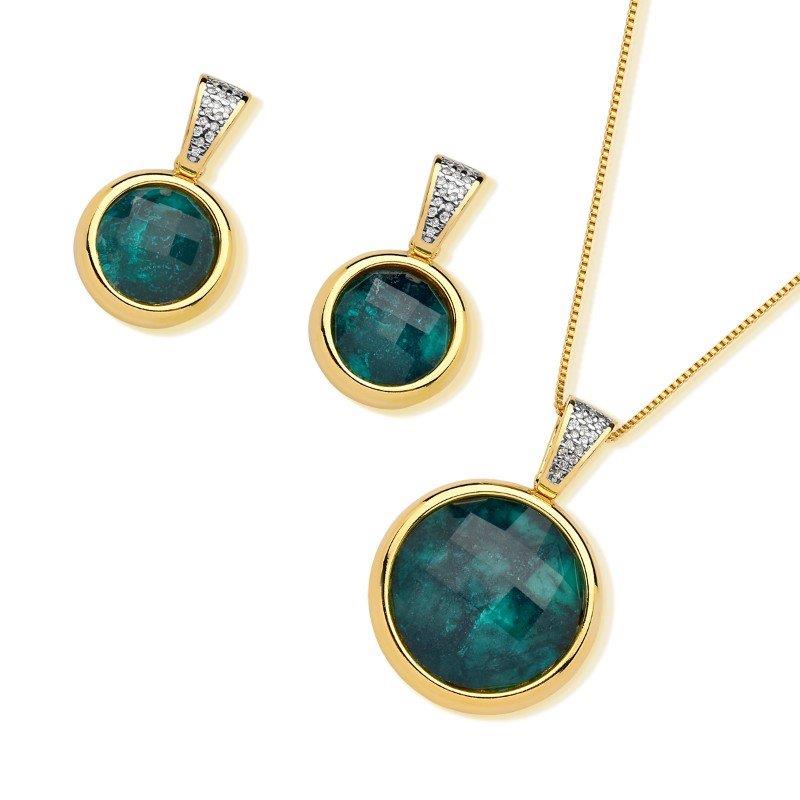 Conjunto Brilhato Pedras Naturais Brasileiras — Folheado a Ouro — AMETISTA