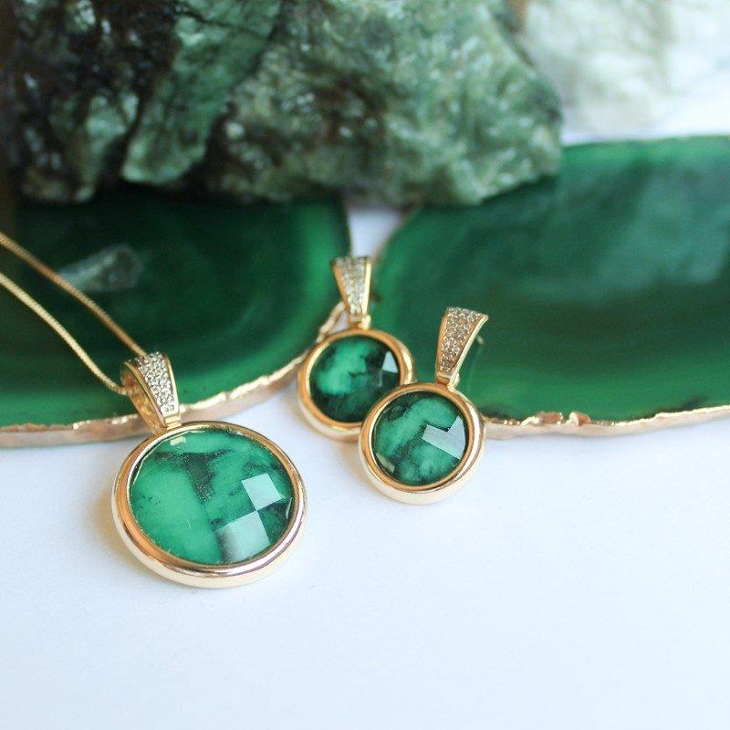 Conjunto Brilhato Pedras Naturais Brasileiras — Folheado a Ouro