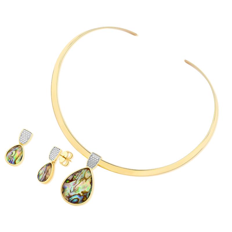 Conjunto Brilhato Pedras Naturais Brasileiras — Folheado a Ouro