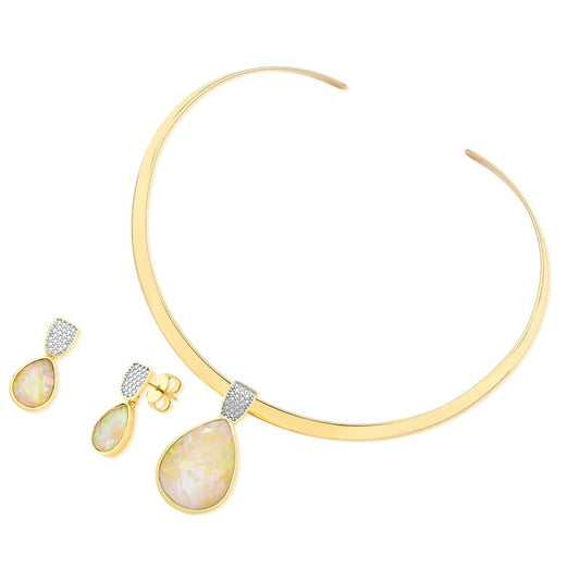 Conjunto Brilhato Pedras Naturais Brasileiras — Folheado a Ouro