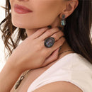 CONJUNTO FOLHEADO A PRATA RÓDIO NEGRO