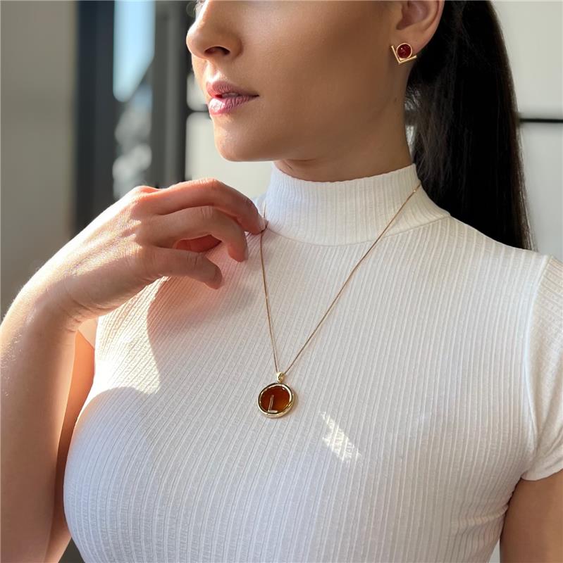 Pingente Possebon Folheado a Ouro - Pedra Natural