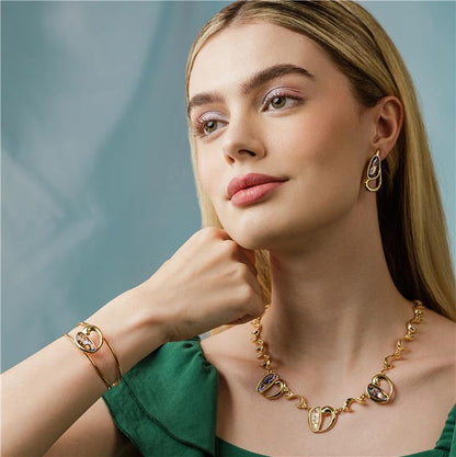 Pulseira Brilhato Pedras Naturais Brasileiras - Folheado a ouro