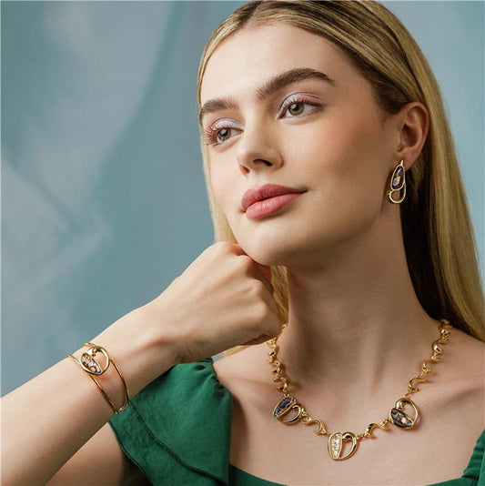 Pulseira Brilhato Pedras Naturais Brasileiras - Folheado a ouro