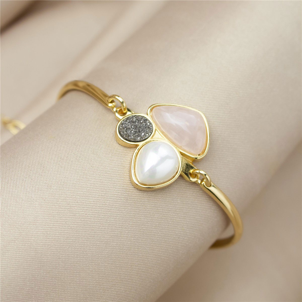 Pulseira Possebon Folheada a Ouro - Pedra Natural