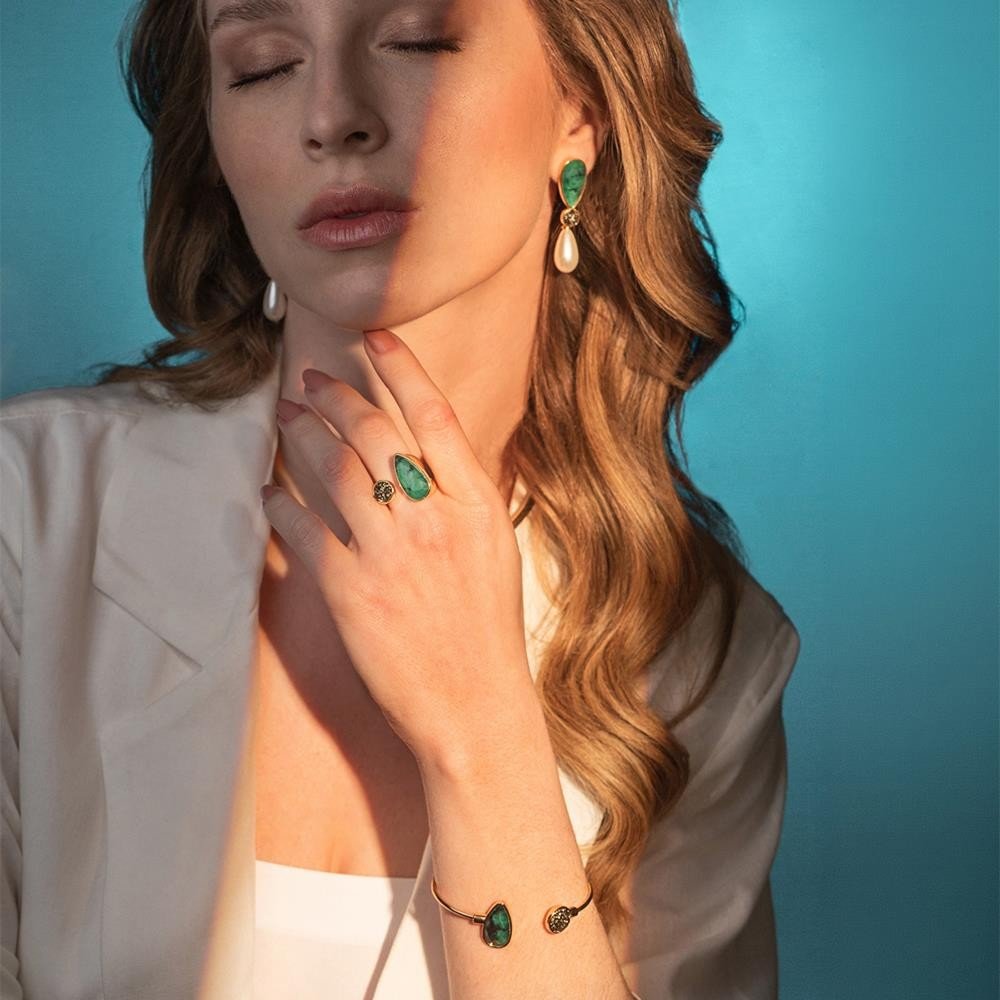 Pulseira Folheada a Ouro Esmeralda Coleção Preciosa