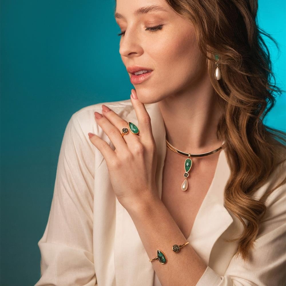 Pulseira Folheada a Ouro Esmeralda Coleção Preciosa