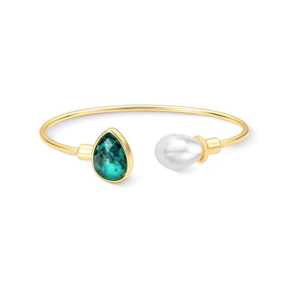 Pulseira folheada a ouro pérola shell branca e esmeralda Coleção Preciosa