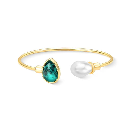 Pulseira folheada a ouro pérola shell branca e esmeralda Coleção Preciosa