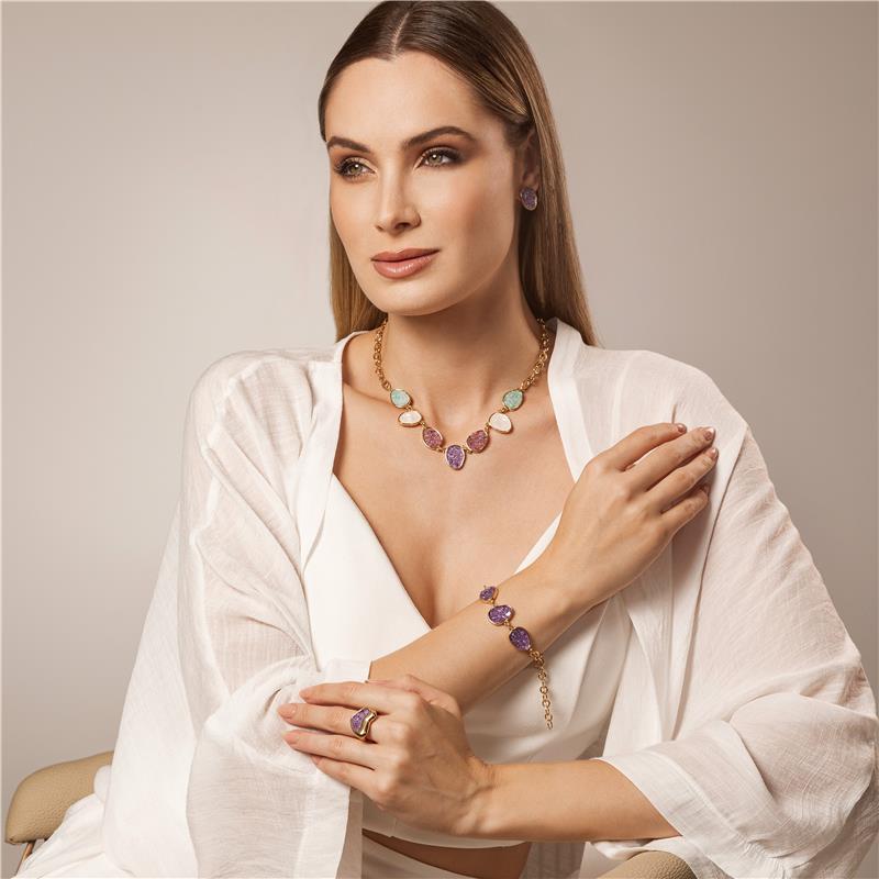 Pulseira Possebon Folheada a Ouro - Pedra Natural