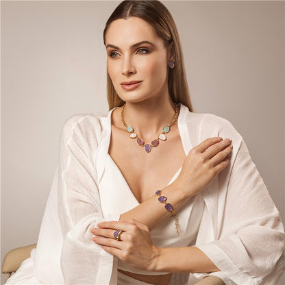 Pulseira Possebon Folheada a Ouro - Pedra Natural