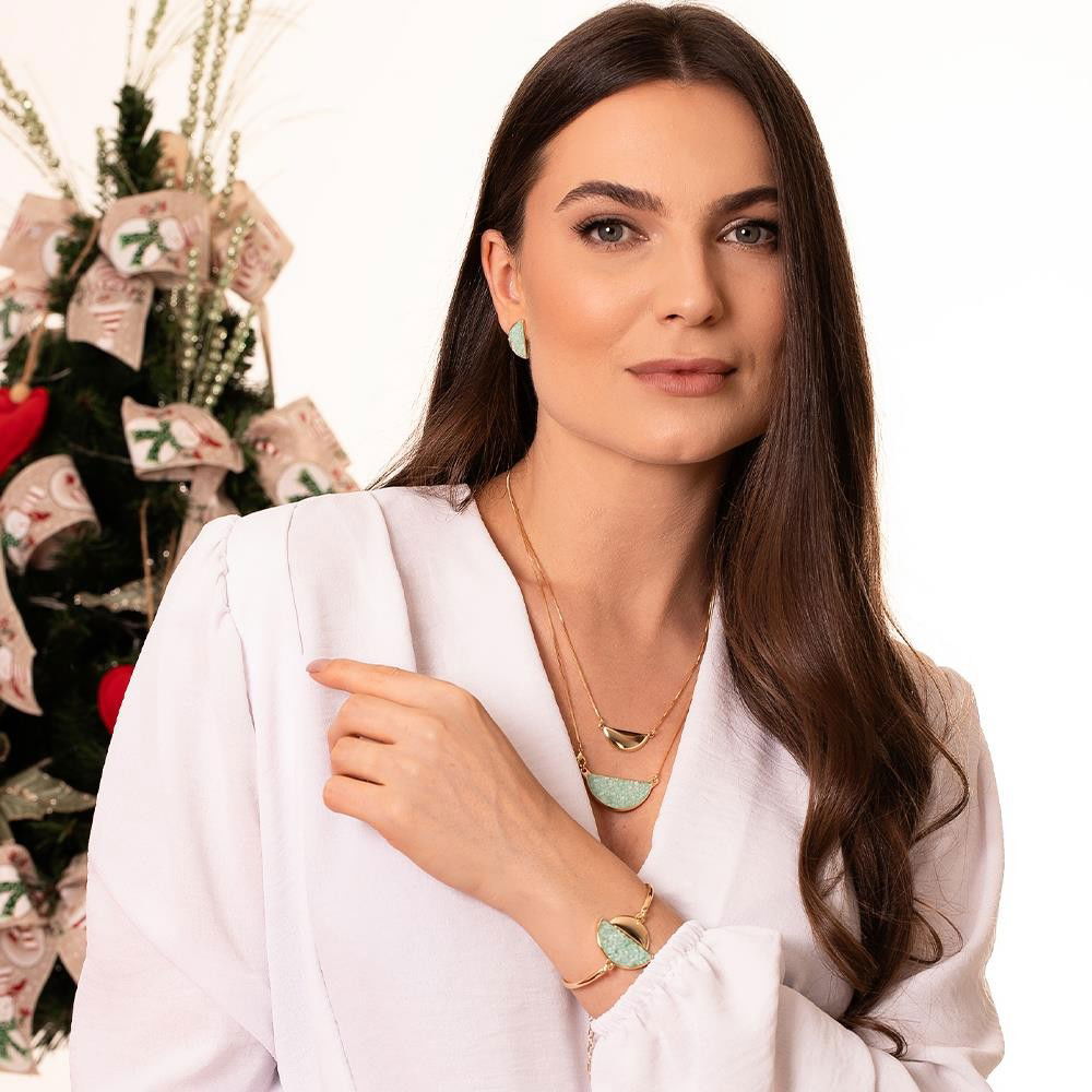 Pulseira Possebon Folheada a Ouro - Pedra Natural