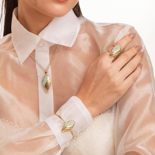 Pulseira Florir folheada a ouro com pedra natural