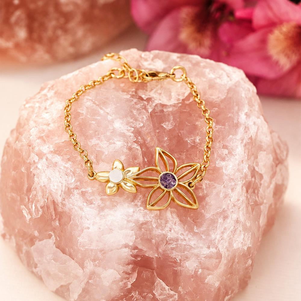 Pulseira Brilhato Florir folheada a ouro pedra cabochão
