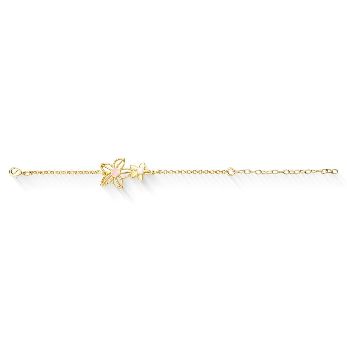 Pulseira Brilhato Florir folheada a ouro com quartzo rosa e porcelana