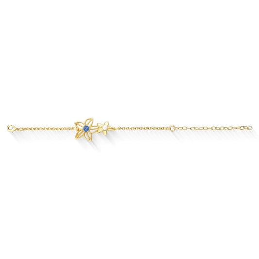 Pulseira Brilhato Florir folheada a ouro com cianita azul e porcelana