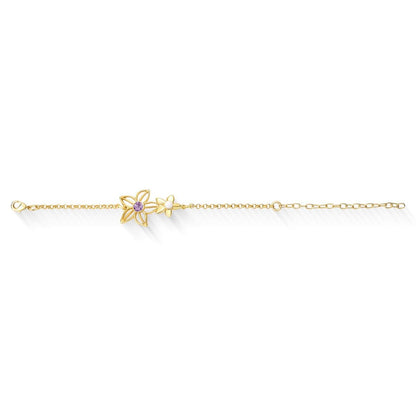 Pulseira Brilhato Florir folheada a ouro com ametista e porcelana