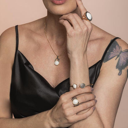 Pulseira Possebon Folheada a Ouro e Ródio Negro - Pedra Natural