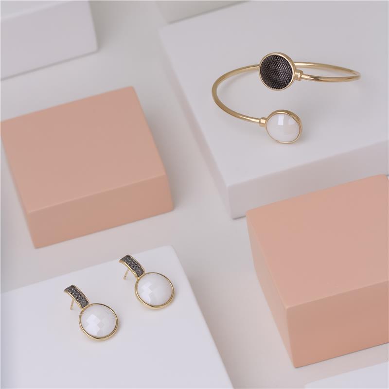 Pulseira Possebon Folheada a Ouro e Ródio Negro - Pedra Natural