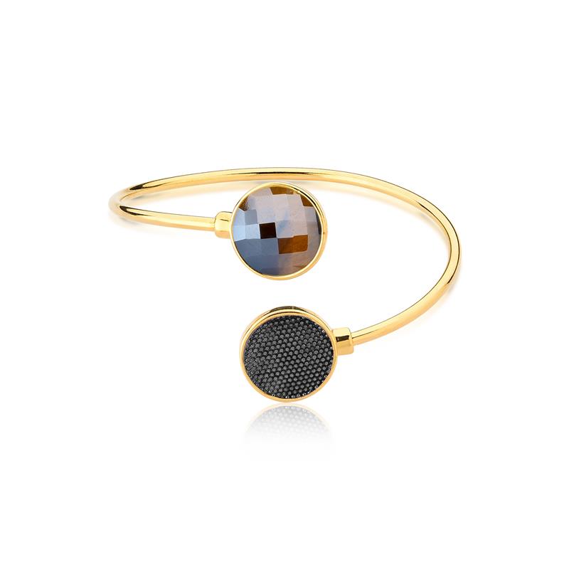 Pulseira Possebon Folheada a Ouro e Ródio Negro - Pedra Natural