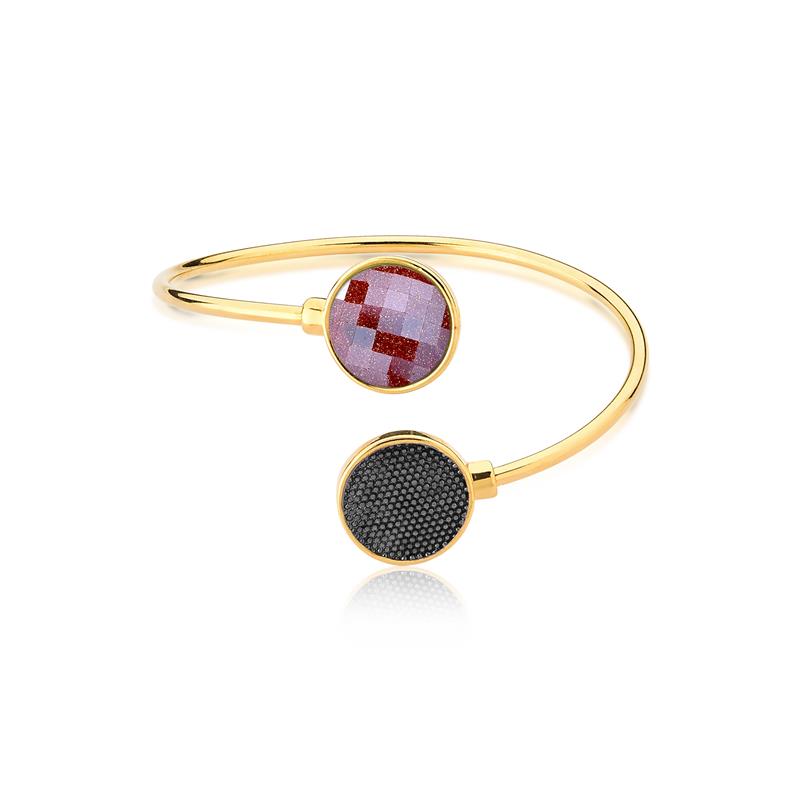 Pulseira Possebon Folheada a Ouro e Ródio Negro - Pedra Natural