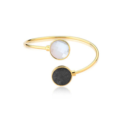 Pulseira Possebon Folheada a Ouro e Ródio Negro - Pedra Natural