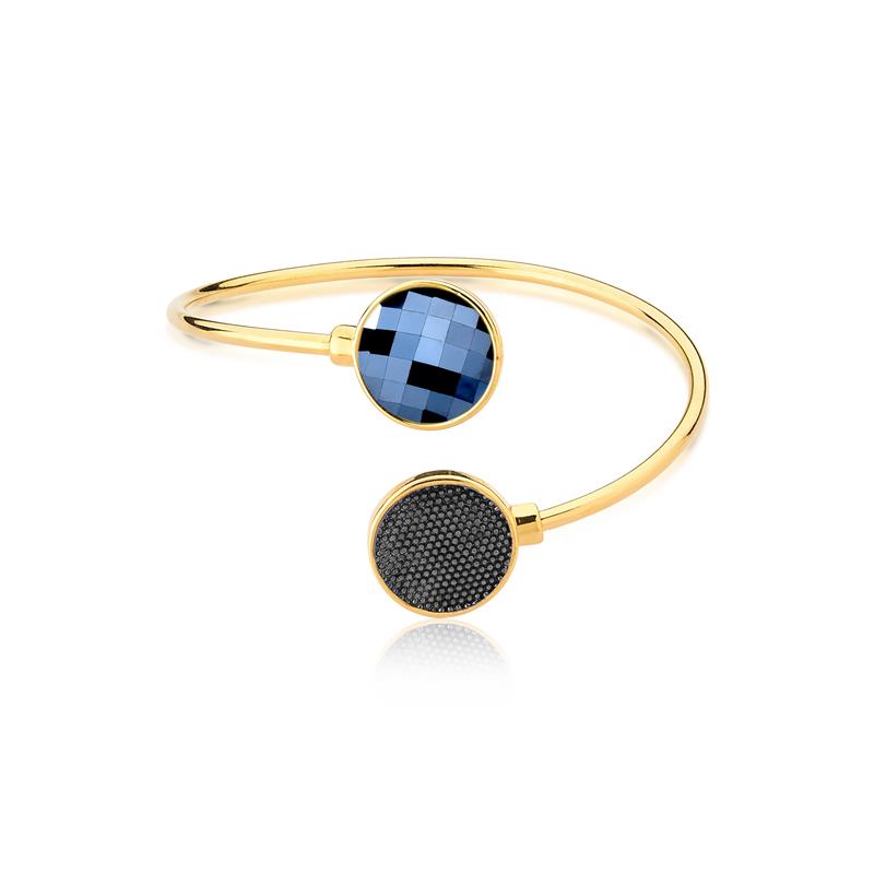 Pulseira Possebon Folheada a Ouro e Ródio Negro - Pedra Natural