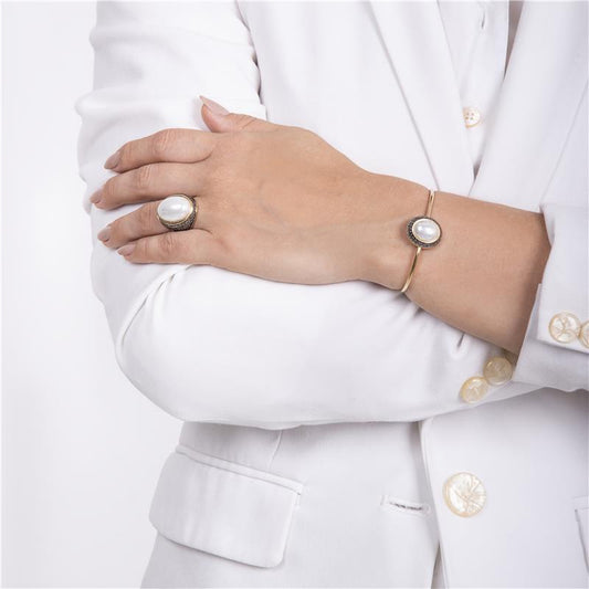 Pulseira Possebon Folheada a Ouro e Ródio Negro - Pedra Natural