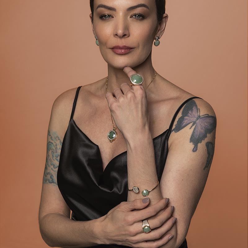 Pulseira Possebon Folheada a Ouro e Ródio Branco - Pedra Natural Quartzo Rosa