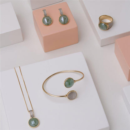 Pulseira Possebon Folheada a Ouro e Ródio Branco - Pedra Natural Quartzo Rosa