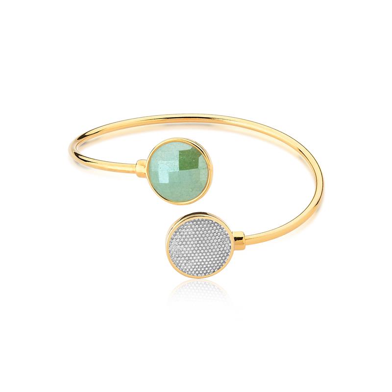 Pulseira Possebon Folheada a Ouro e Ródio Branco - Pedra Natural Quartzo Rosa