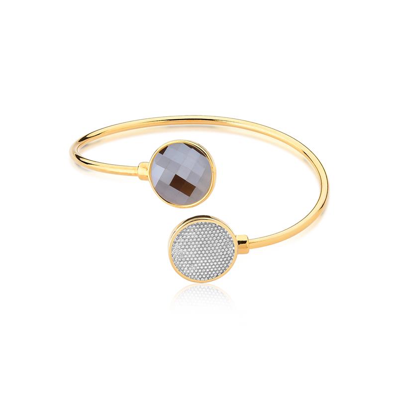 Pulseira Possebon Folheada a Ouro e Ródio Branco - Pedra Natural Quartzo Rosa