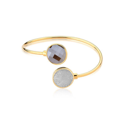 Pulseira Possebon Folheada a Ouro e Ródio Branco - Pedra Natural Quartzo Rosa