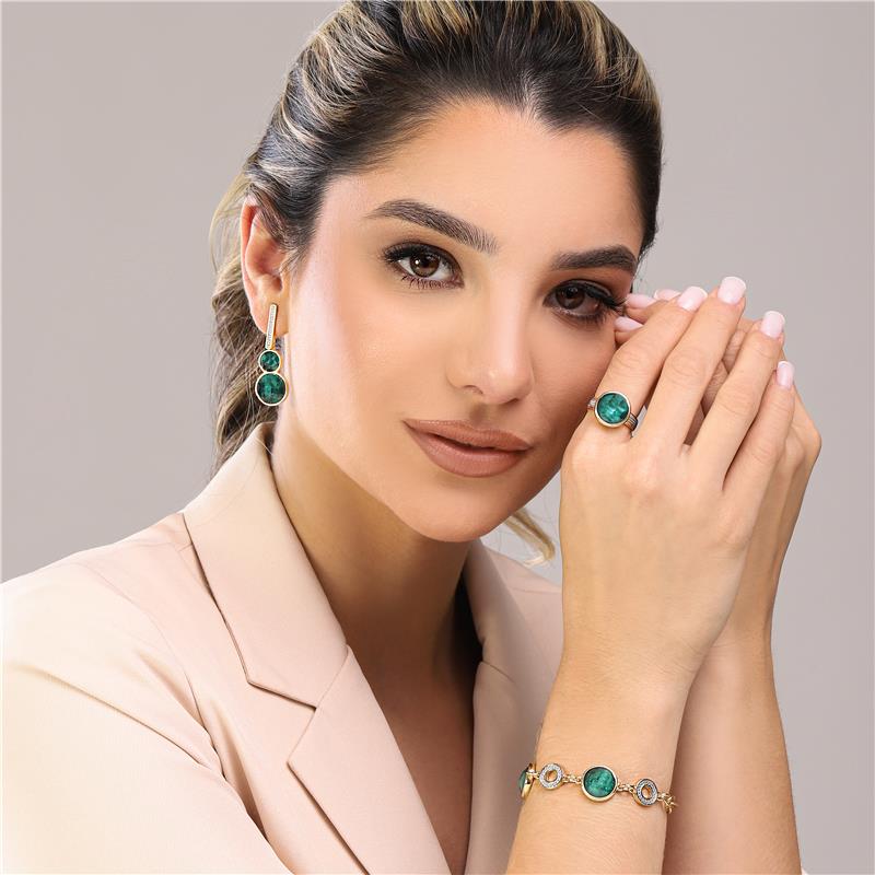 Pulseira Possebon Folheada a Ouro e Ródio Branco - Pedra Natural