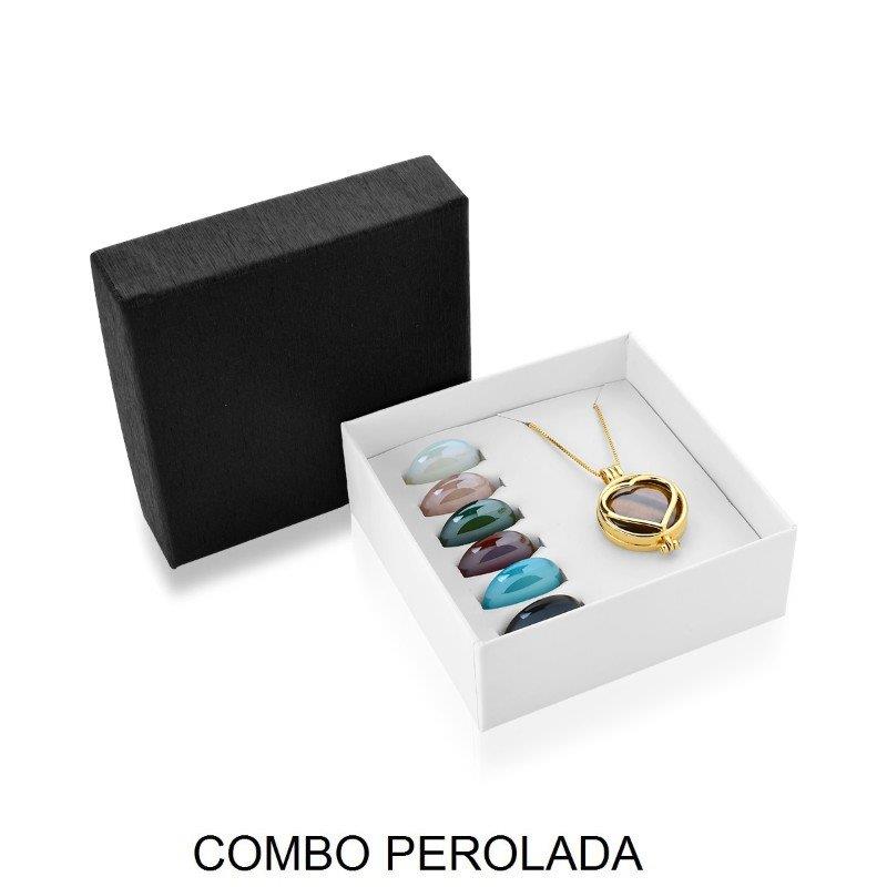 Combo Brilhato Relicário efeito perolado coração folheado a ouro - foto 1