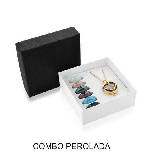 Combo Brilhato Relicário efeito perolado coração folheado a ouro - foto 1