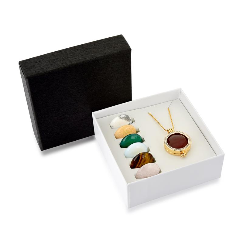 Combo relicário folheado a ouro e ródio branco Brilhato com pedras naturais