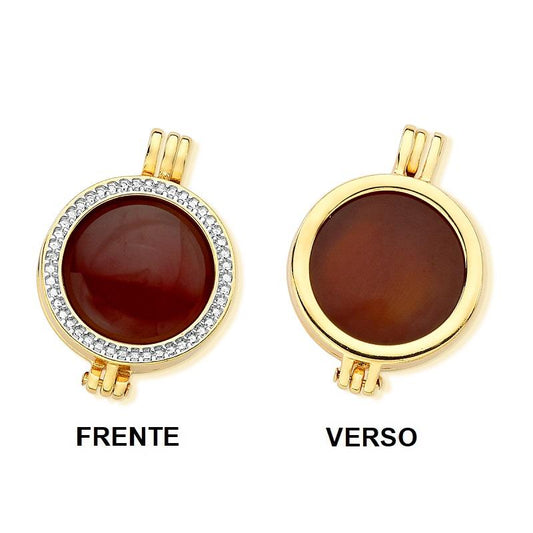 Pingente relicário com textura de zircônia folheado a ouro e ródio branco