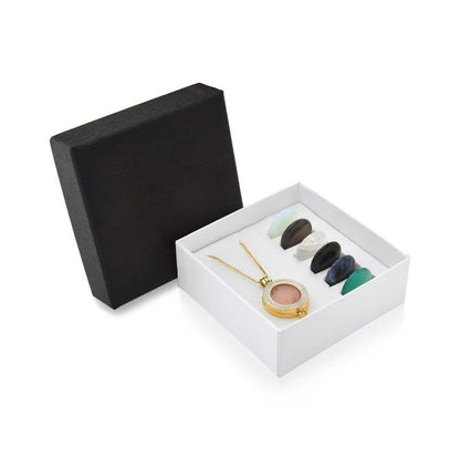Combo relicário folheado a ouro e ródio branco Brilhato com pedras naturais