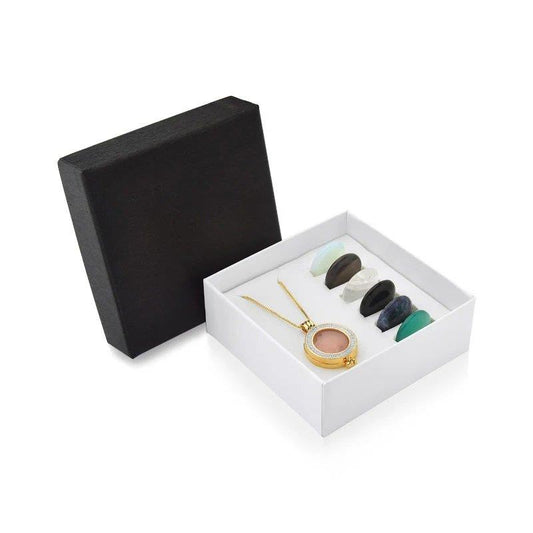 Combo relicário folheado a ouro e ródio branco Brilhato com pedras naturais